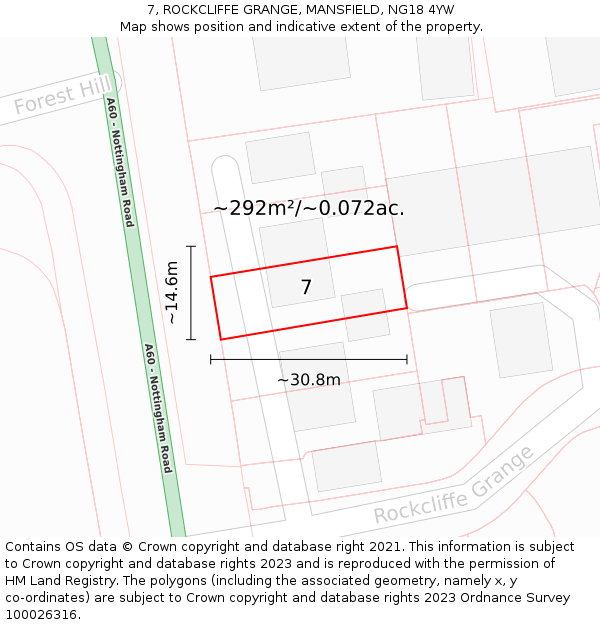7, ROCKCLIFFE GRANGE, MANSFIELD, NG18 4YW: Plot and title map