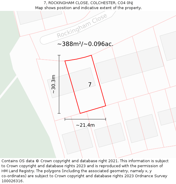 7, ROCKINGHAM CLOSE, COLCHESTER, CO4 0NJ: Plot and title map