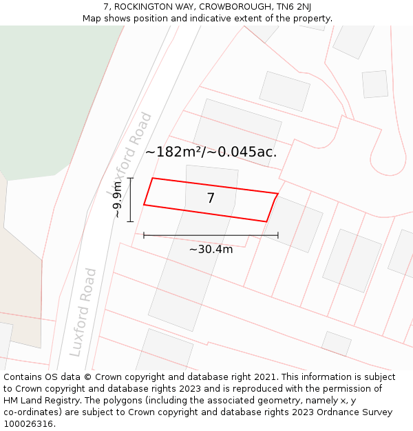 7, ROCKINGTON WAY, CROWBOROUGH, TN6 2NJ: Plot and title map