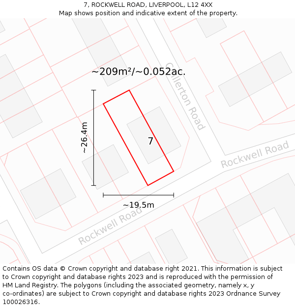 7, ROCKWELL ROAD, LIVERPOOL, L12 4XX: Plot and title map