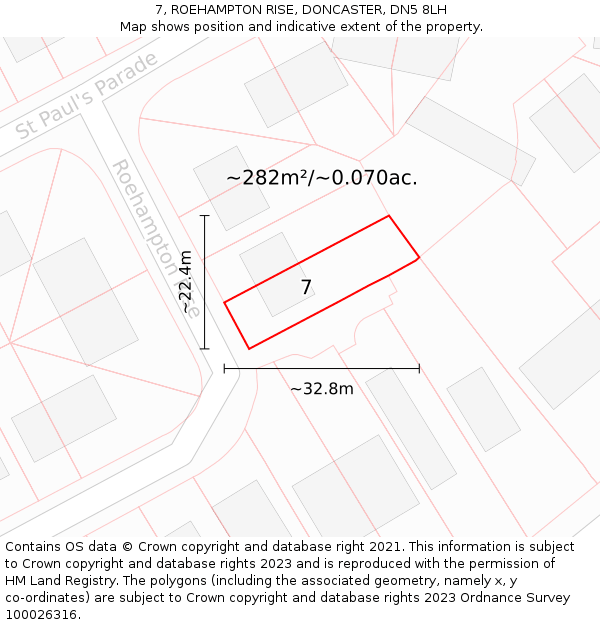 7, ROEHAMPTON RISE, DONCASTER, DN5 8LH: Plot and title map