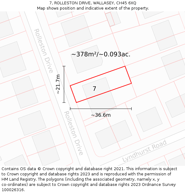 7, ROLLESTON DRIVE, WALLASEY, CH45 6XQ: Plot and title map