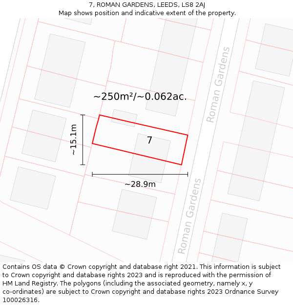 7, ROMAN GARDENS, LEEDS, LS8 2AJ: Plot and title map