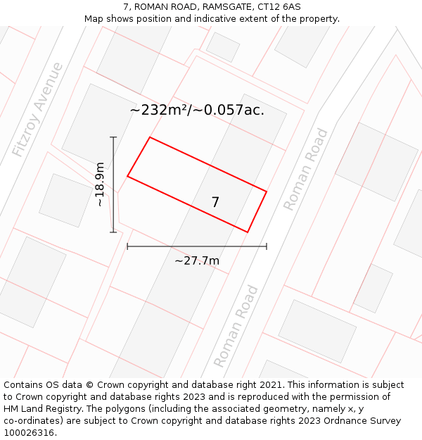 7, ROMAN ROAD, RAMSGATE, CT12 6AS: Plot and title map