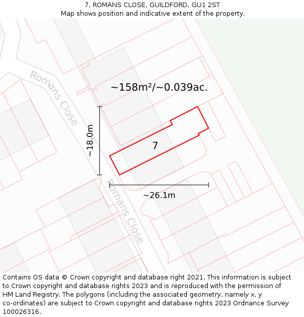 7, ROMANS CLOSE, GUILDFORD, GU1 2ST: Plot and title map
