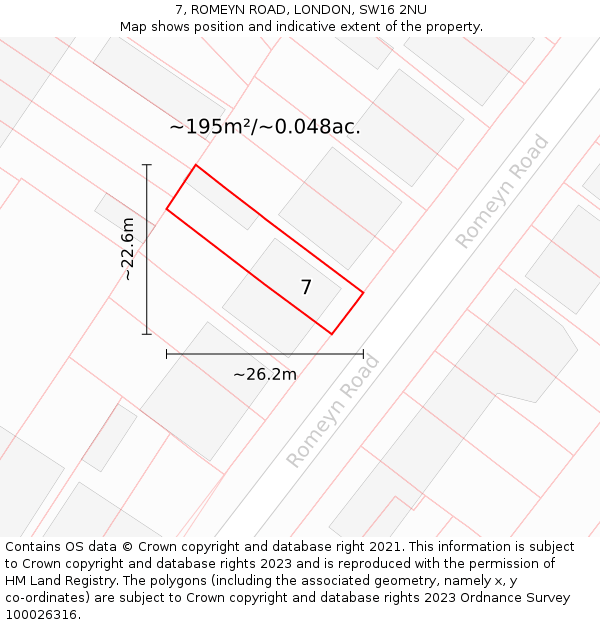 7, ROMEYN ROAD, LONDON, SW16 2NU: Plot and title map