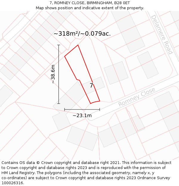 7, ROMNEY CLOSE, BIRMINGHAM, B28 0ET: Plot and title map