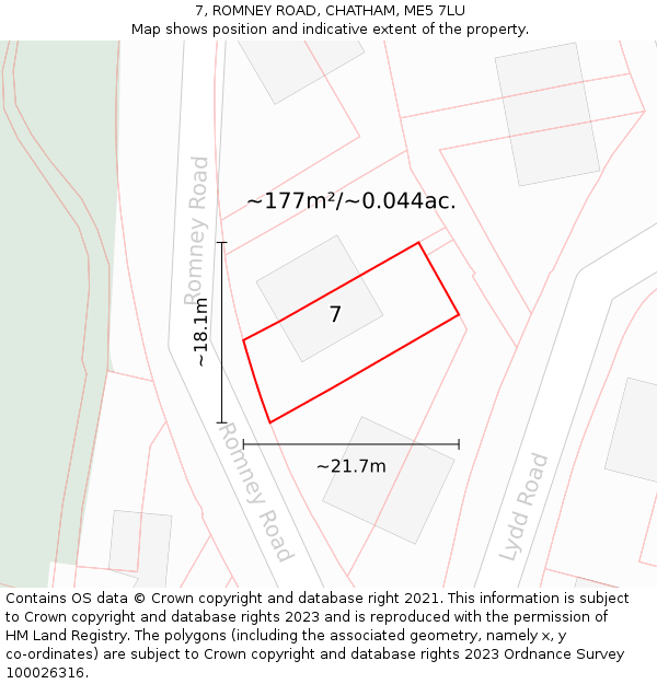 7, ROMNEY ROAD, CHATHAM, ME5 7LU: Plot and title map