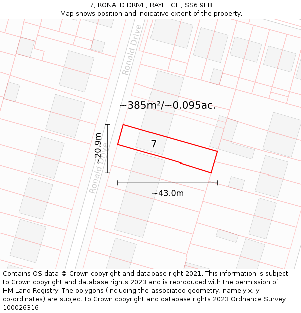 7, RONALD DRIVE, RAYLEIGH, SS6 9EB: Plot and title map