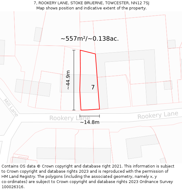 7, ROOKERY LANE, STOKE BRUERNE, TOWCESTER, NN12 7SJ: Plot and title map