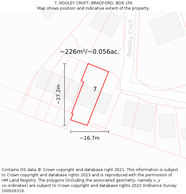 7, ROOLEY CROFT, BRADFORD, BD6 1FA: Plot and title map