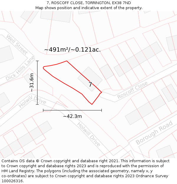 7, ROSCOFF CLOSE, TORRINGTON, EX38 7ND: Plot and title map