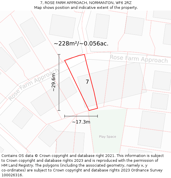 7, ROSE FARM APPROACH, NORMANTON, WF6 2RZ: Plot and title map