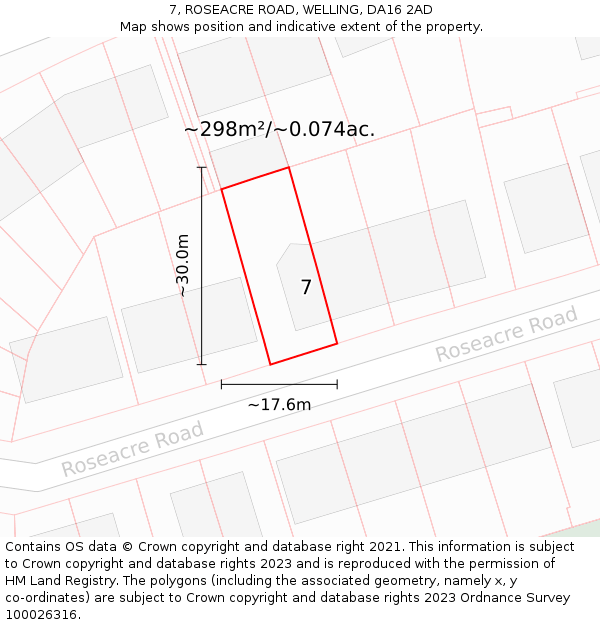 7, ROSEACRE ROAD, WELLING, DA16 2AD: Plot and title map