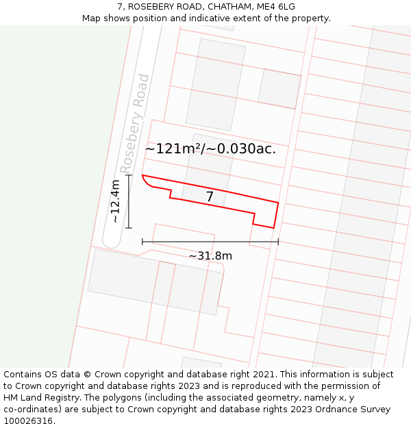 7, ROSEBERY ROAD, CHATHAM, ME4 6LG: Plot and title map