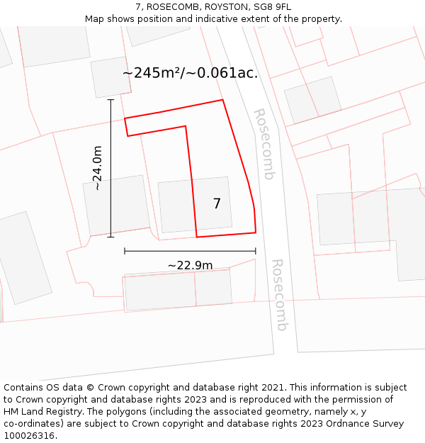 7, ROSECOMB, ROYSTON, SG8 9FL: Plot and title map
