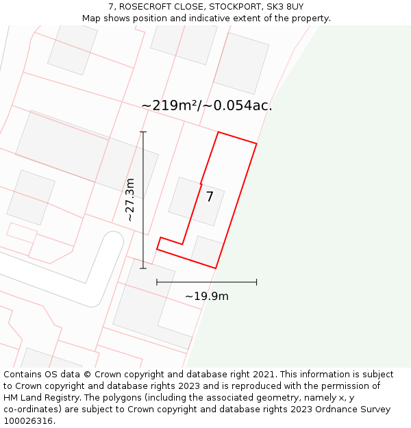 7, ROSECROFT CLOSE, STOCKPORT, SK3 8UY: Plot and title map