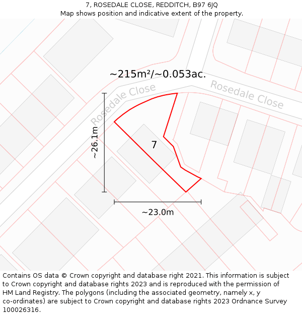 7, ROSEDALE CLOSE, REDDITCH, B97 6JQ: Plot and title map