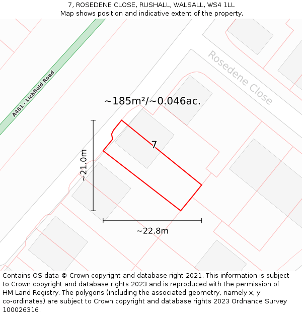 7, ROSEDENE CLOSE, RUSHALL, WALSALL, WS4 1LL: Plot and title map