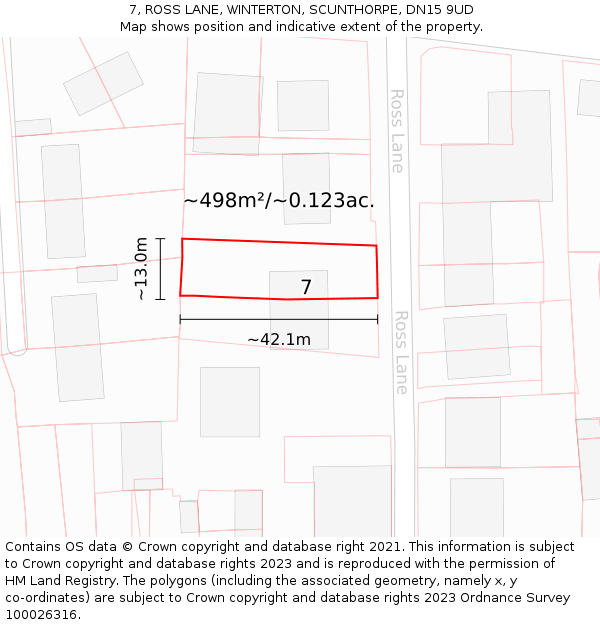 7, ROSS LANE, WINTERTON, SCUNTHORPE, DN15 9UD: Plot and title map