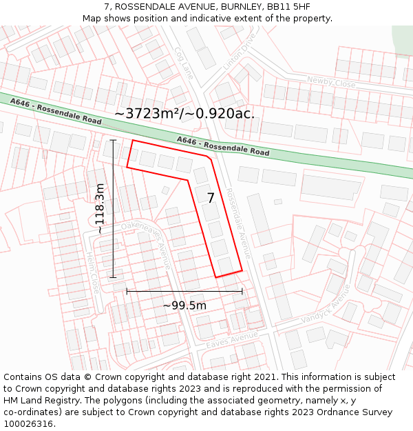 7, ROSSENDALE AVENUE, BURNLEY, BB11 5HF: Plot and title map