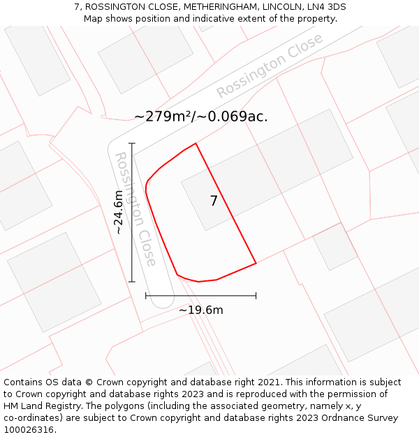 7, ROSSINGTON CLOSE, METHERINGHAM, LINCOLN, LN4 3DS: Plot and title map