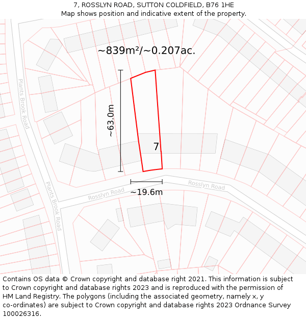 7, ROSSLYN ROAD, SUTTON COLDFIELD, B76 1HE: Plot and title map