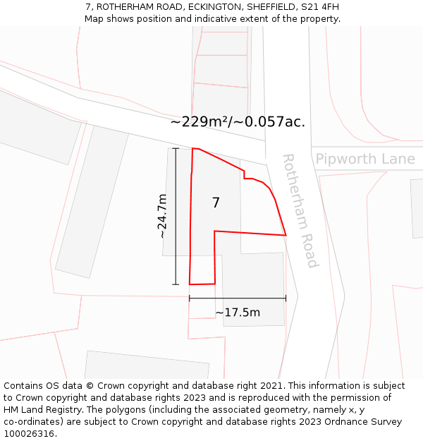 7, ROTHERHAM ROAD, ECKINGTON, SHEFFIELD, S21 4FH: Plot and title map