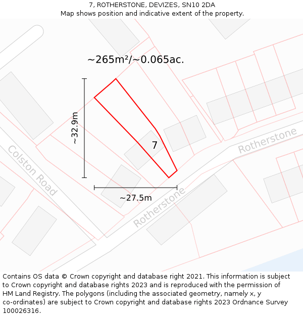 7, ROTHERSTONE, DEVIZES, SN10 2DA: Plot and title map