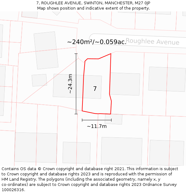 7, ROUGHLEE AVENUE, SWINTON, MANCHESTER, M27 0JP: Plot and title map