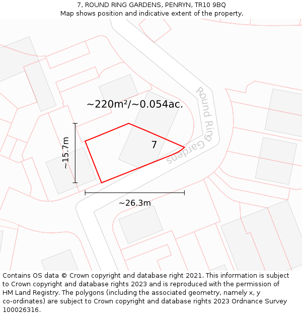 7, ROUND RING GARDENS, PENRYN, TR10 9BQ: Plot and title map