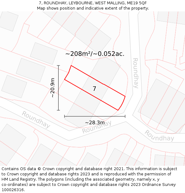 7, ROUNDHAY, LEYBOURNE, WEST MALLING, ME19 5QF: Plot and title map