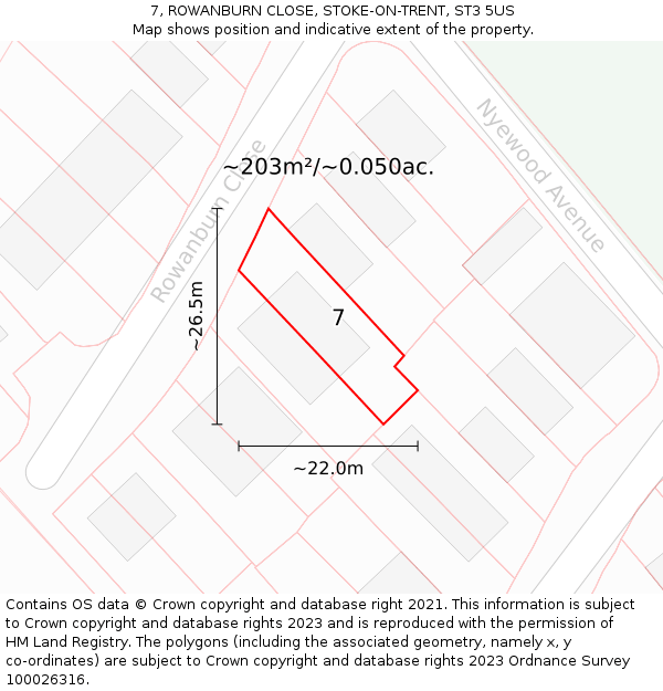 7, ROWANBURN CLOSE, STOKE-ON-TRENT, ST3 5US: Plot and title map