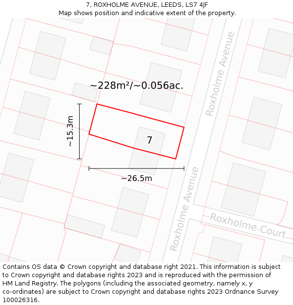 7, ROXHOLME AVENUE, LEEDS, LS7 4JF: Plot and title map