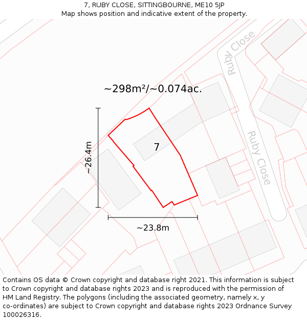 7, RUBY CLOSE, SITTINGBOURNE, ME10 5JP: Plot and title map