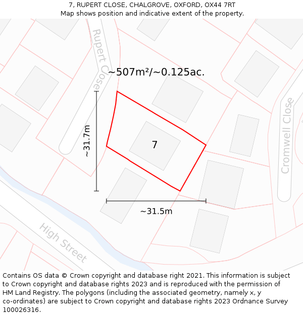7, RUPERT CLOSE, CHALGROVE, OXFORD, OX44 7RT: Plot and title map
