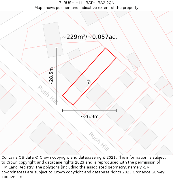 7, RUSH HILL, BATH, BA2 2QN: Plot and title map