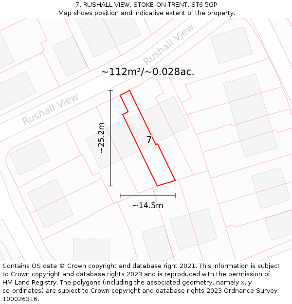 7, RUSHALL VIEW, STOKE-ON-TRENT, ST6 5GP: Plot and title map