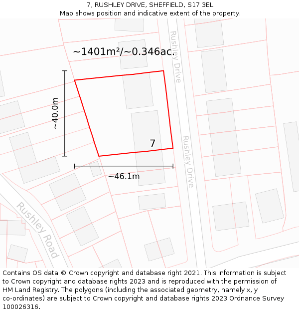 7, RUSHLEY DRIVE, SHEFFIELD, S17 3EL: Plot and title map