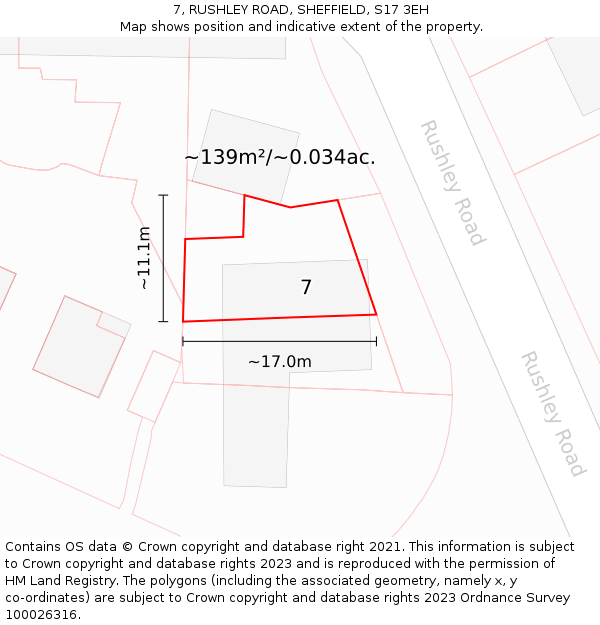 7, RUSHLEY ROAD, SHEFFIELD, S17 3EH: Plot and title map