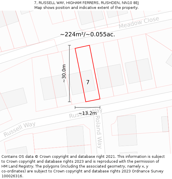 7, RUSSELL WAY, HIGHAM FERRERS, RUSHDEN, NN10 8EJ: Plot and title map