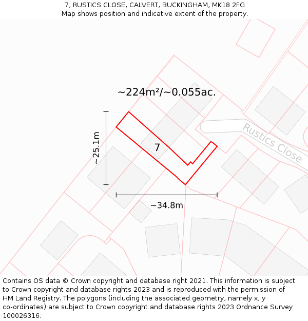 7, RUSTICS CLOSE, CALVERT, BUCKINGHAM, MK18 2FG: Plot and title map