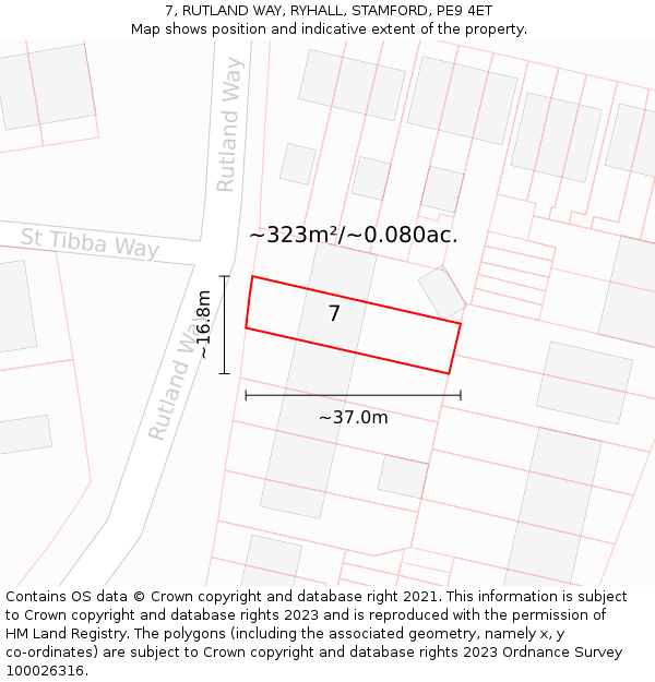 7, RUTLAND WAY, RYHALL, STAMFORD, PE9 4ET: Plot and title map