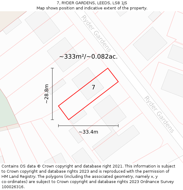 7, RYDER GARDENS, LEEDS, LS8 1JS: Plot and title map