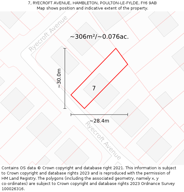 7, RYECROFT AVENUE, HAMBLETON, POULTON-LE-FYLDE, FY6 9AB: Plot and title map