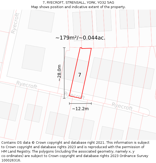 7, RYECROFT, STRENSALL, YORK, YO32 5AG: Plot and title map