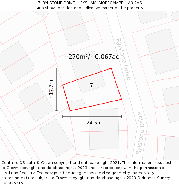 7, RYLSTONE DRIVE, HEYSHAM, MORECAMBE, LA3 2AS: Plot and title map