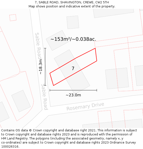 7, SABLE ROAD, SHAVINGTON, CREWE, CW2 5TH: Plot and title map