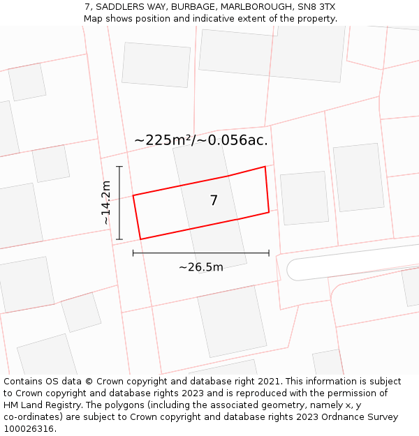 7, SADDLERS WAY, BURBAGE, MARLBOROUGH, SN8 3TX: Plot and title map