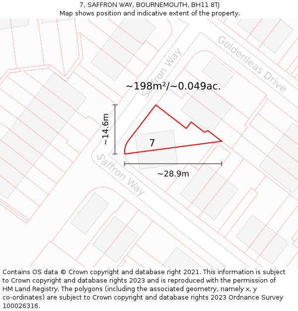 7, SAFFRON WAY, BOURNEMOUTH, BH11 8TJ: Plot and title map